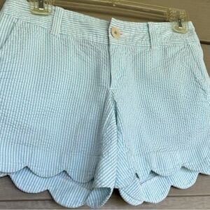 Lilly Pulitzer Blue and White Bermuda Shorts with Scalloped Hem